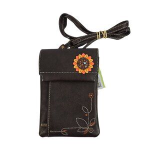 NWT Chala Sunflower Crossbody Phone Bag Brown Vegan Leather RFID Travel Purse